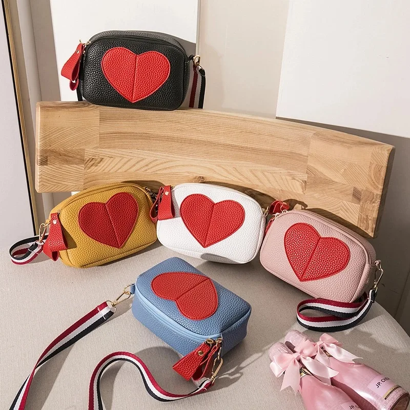 

Mini Lychee Leather Crossbody Bags For Women Fashion Small Ladies Phone Bags Heart-Shaped Shoulder Bags Studen Girl Purse