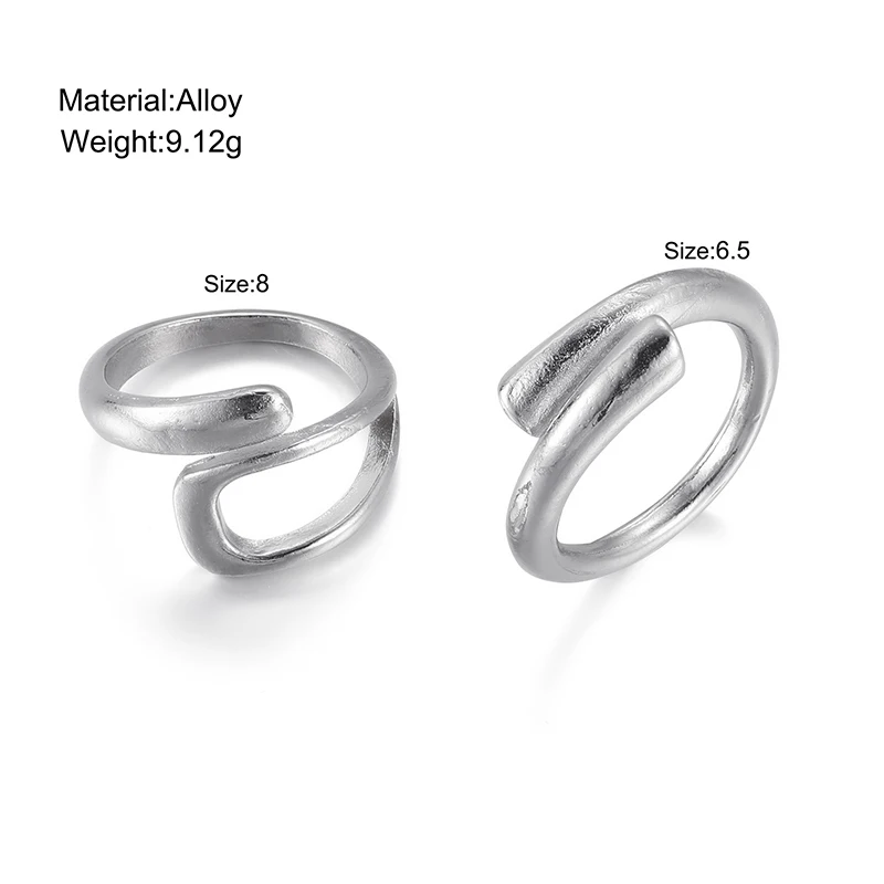 Stainless Steel Ring 2Pcs Stainless Steel Geometric Hollow Layered Wide Ring Metal Texture Waterproof Daily Simple Stylish Golden Jewelry Women