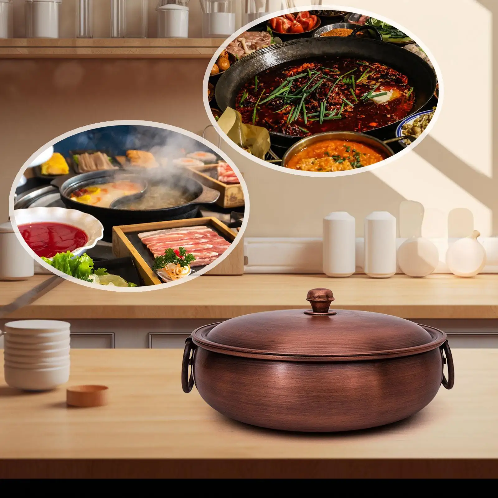 Copper Hot Pot Chafingdish with Lid Reinforced Easy to Store Sturdy Cooking Pot Soup Pot for Party Picnic Restaurant Domestic Copper Hot Pot Chafingdish with Lid Reinforced Easy to Store Sturdy Cooking Pot Soup Pot for Party Picnic Restaurant Domestic
