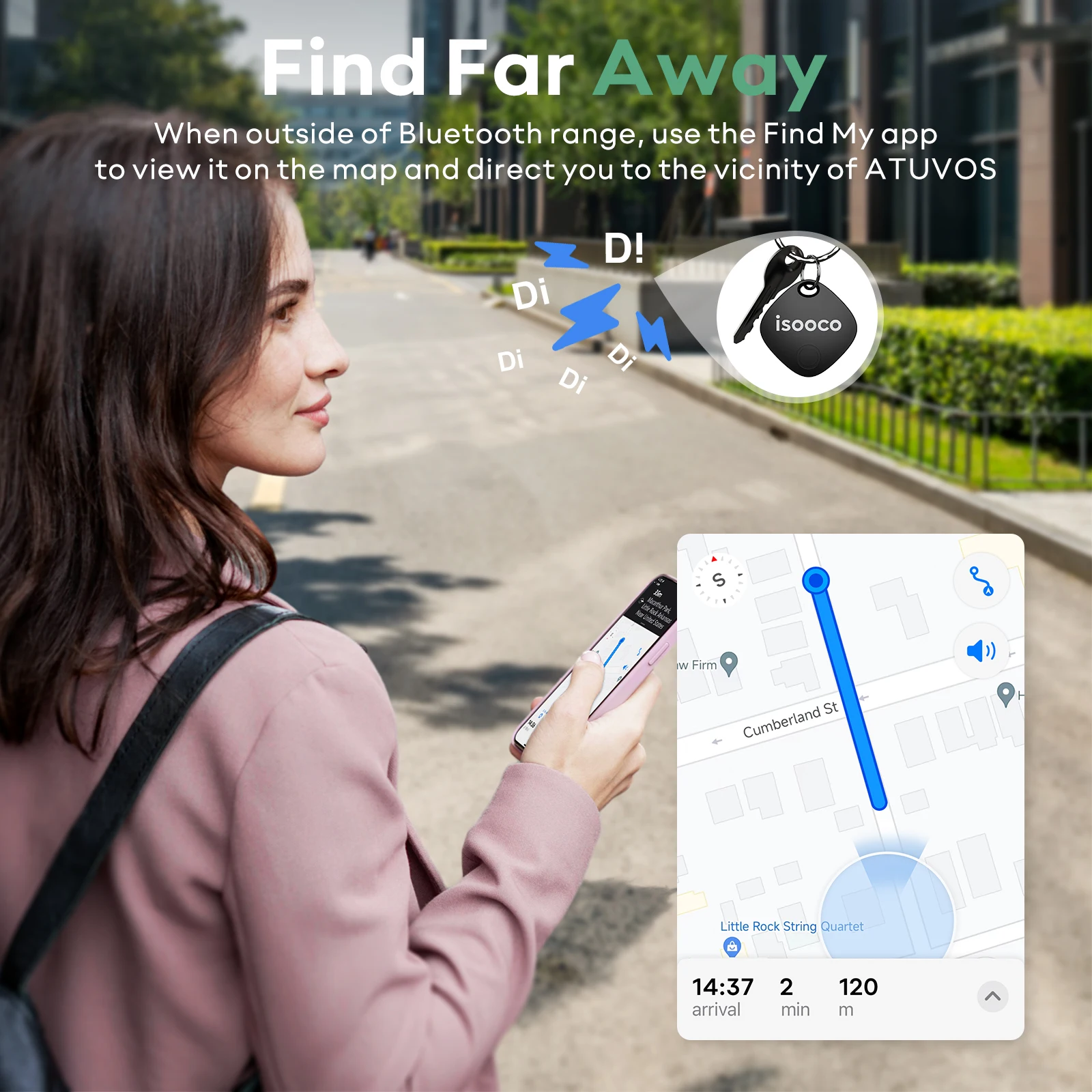 1Pcs isooco Smart Bluetooth Alarm Tracker, Used with Find My, Keychain Smart Tag, Car Key Wallet Finder, GPS Real-time Locator