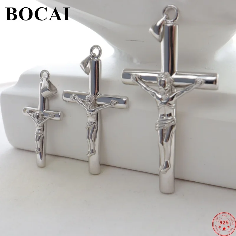 Silver pendant BOCAI S925 Sterling Silver Pendants for Men Women New Fashion Jesus Crucifixion Cross Rlectroplating Platinum Jewelry Amulet