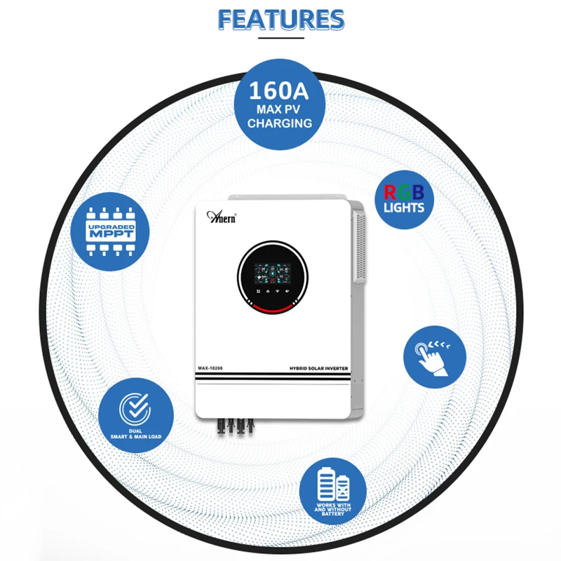 1KW 1.6KW 3KW 6.2KW 10KW 12V 24V 48V 230Vac MPPT Charge Solar Power Hybrid Inverter Local Fast Delivery for Lifepo4 — view 4