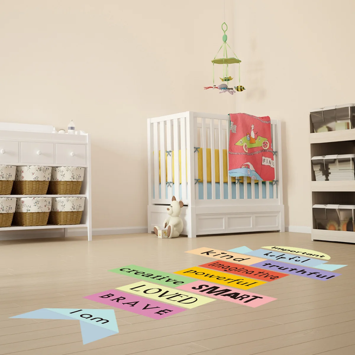 Kids Room Floor Sticker Multicolor Shapes Alphabet PVC Wall Decals Stickers for Nursery Room Playroom Kindergarten Decor