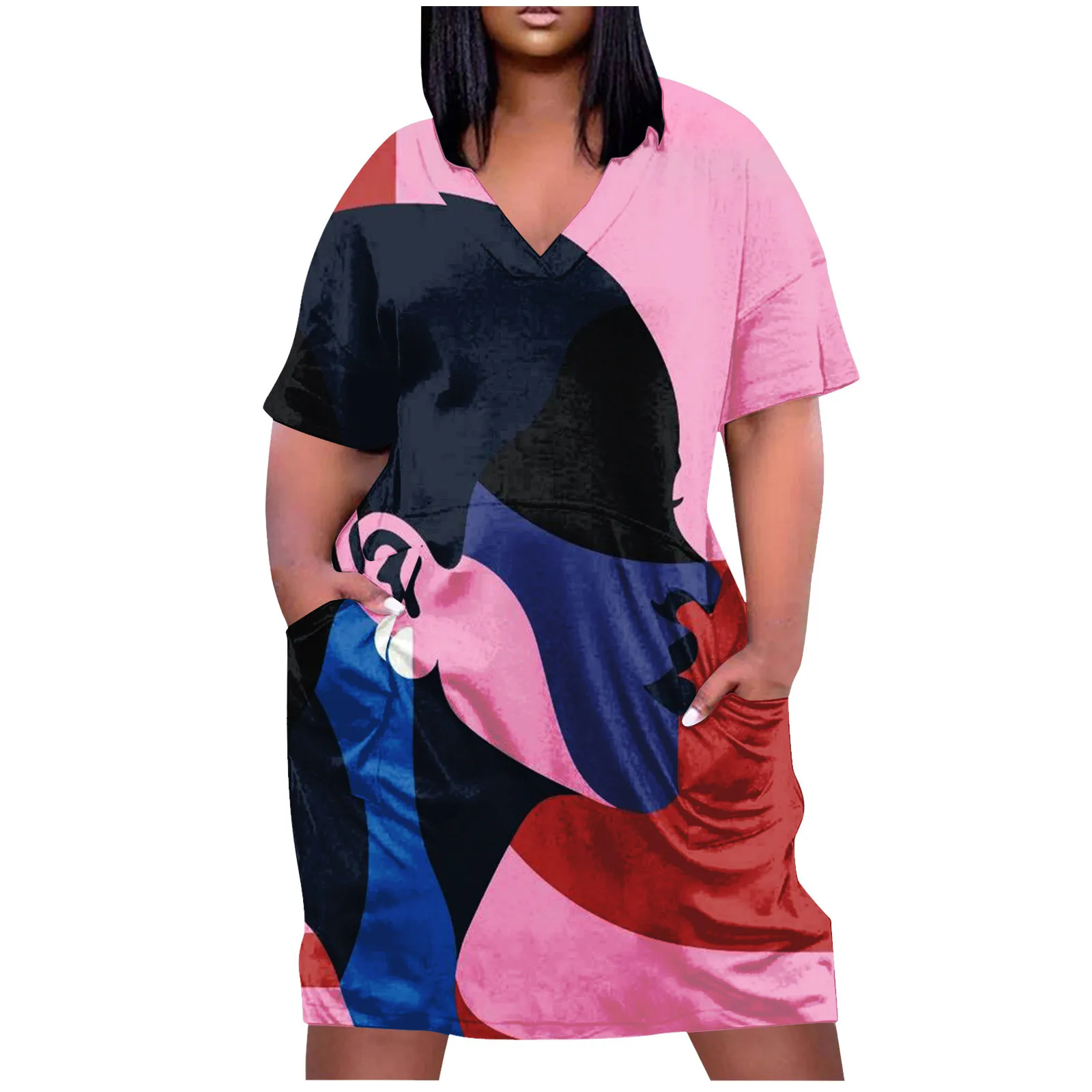 

Tshirt Dress For Women Print Loose Tunic Dresses V Neck Short Sleeve Sundress With Pockets Dress Summer Dresses For Women 2023