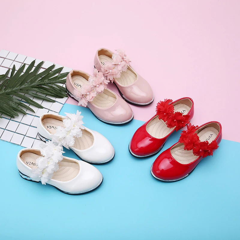 New Kids Shoes Girls Shoes Spring Autumn Princess Leather shoes Wedding Party for Girl Red pink White 3 4 5-14T