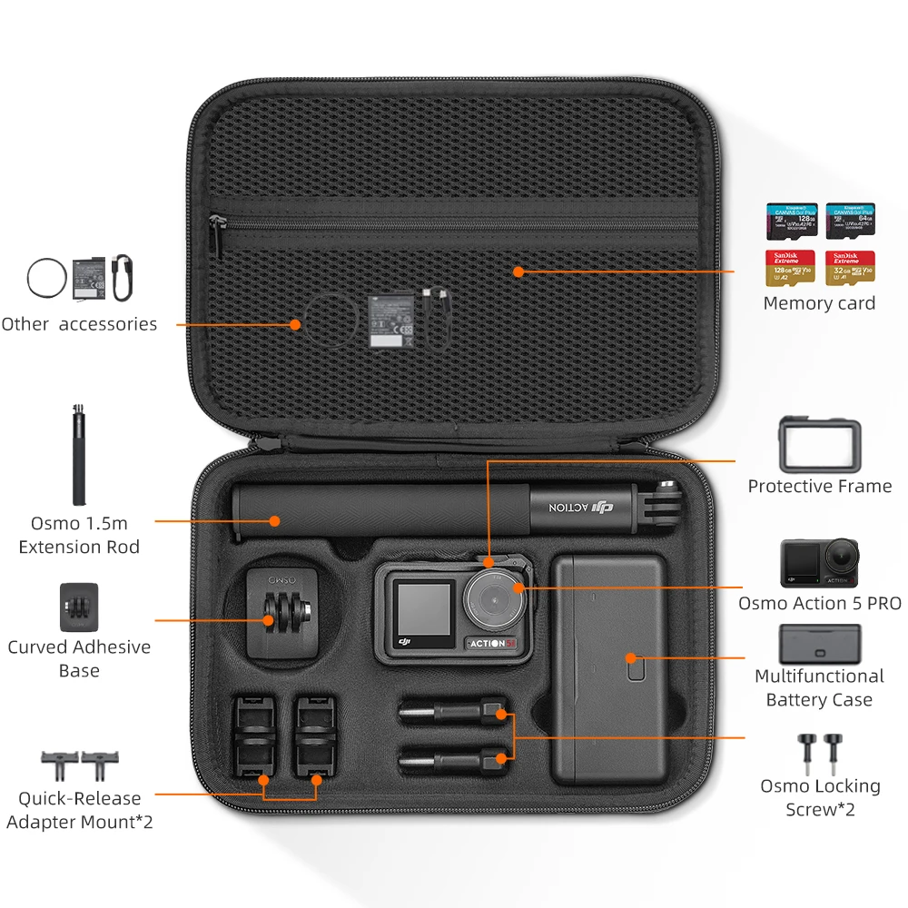 Description Picture 3 of itemFor DJI OSMO Action 5 PRO Portable Case Waterproof Bag Charger Battery Base Selfie Stick Storage Box Handbag Camera Accessories