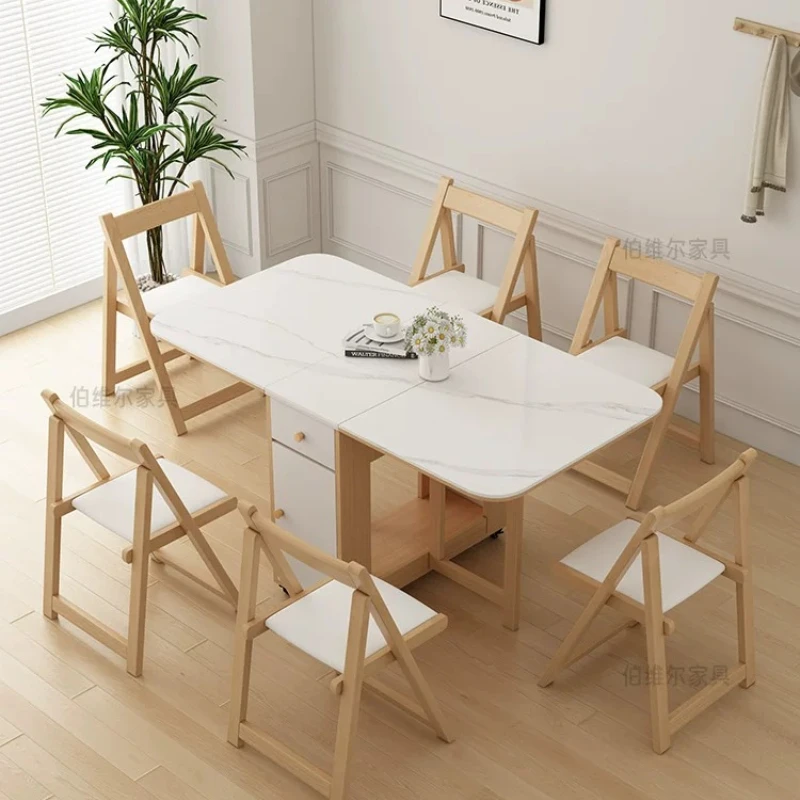 Tavolo da Pranzo Pieghevole per Cucina e Patio, Sedie da Esterno in Legno, Mobili di Lusso per Cucina - immagine 2