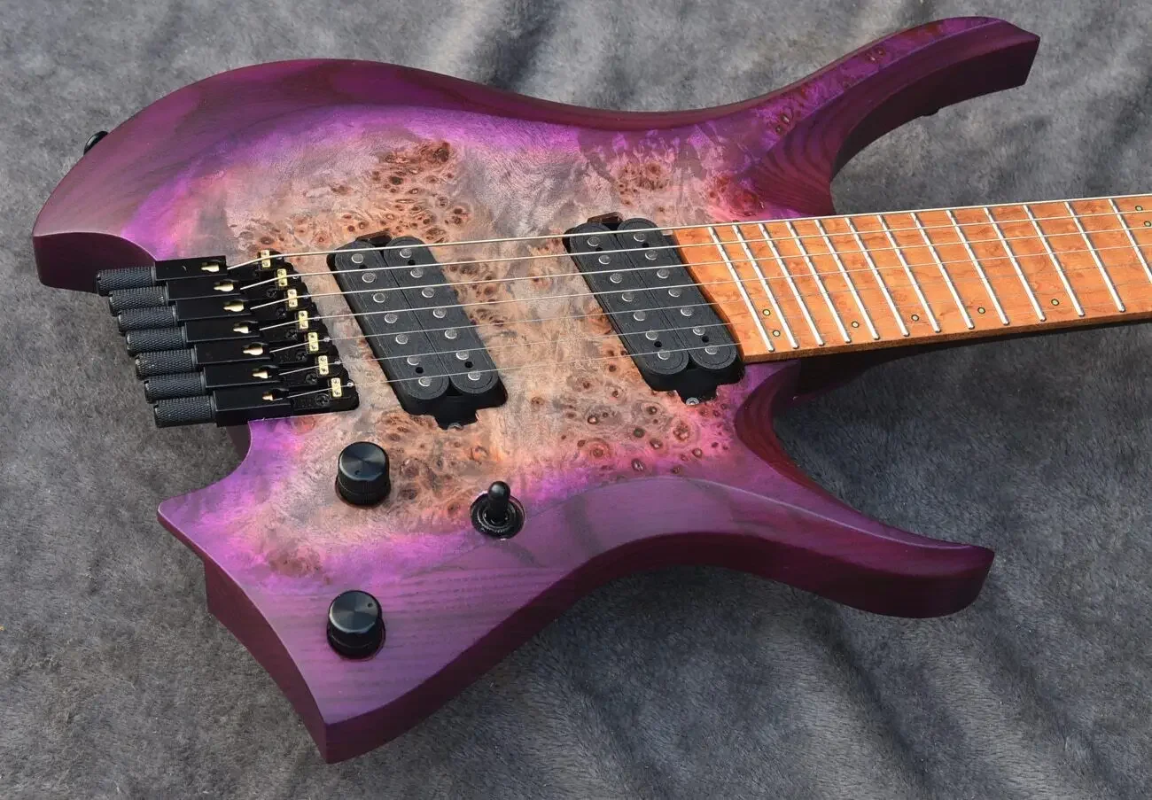 

New 7 Strings Headless Electric Guitar Purple Burst Roasted Wenge Neck