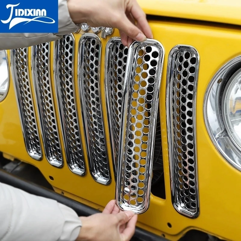 JIDIXIAN Car Grills Mesh Front Insert Grille Decoration Cover Trim Jeep Wrangler TJ 1997-2006 Car Exterior Accessories Front Grille Front Grille Trim Strips