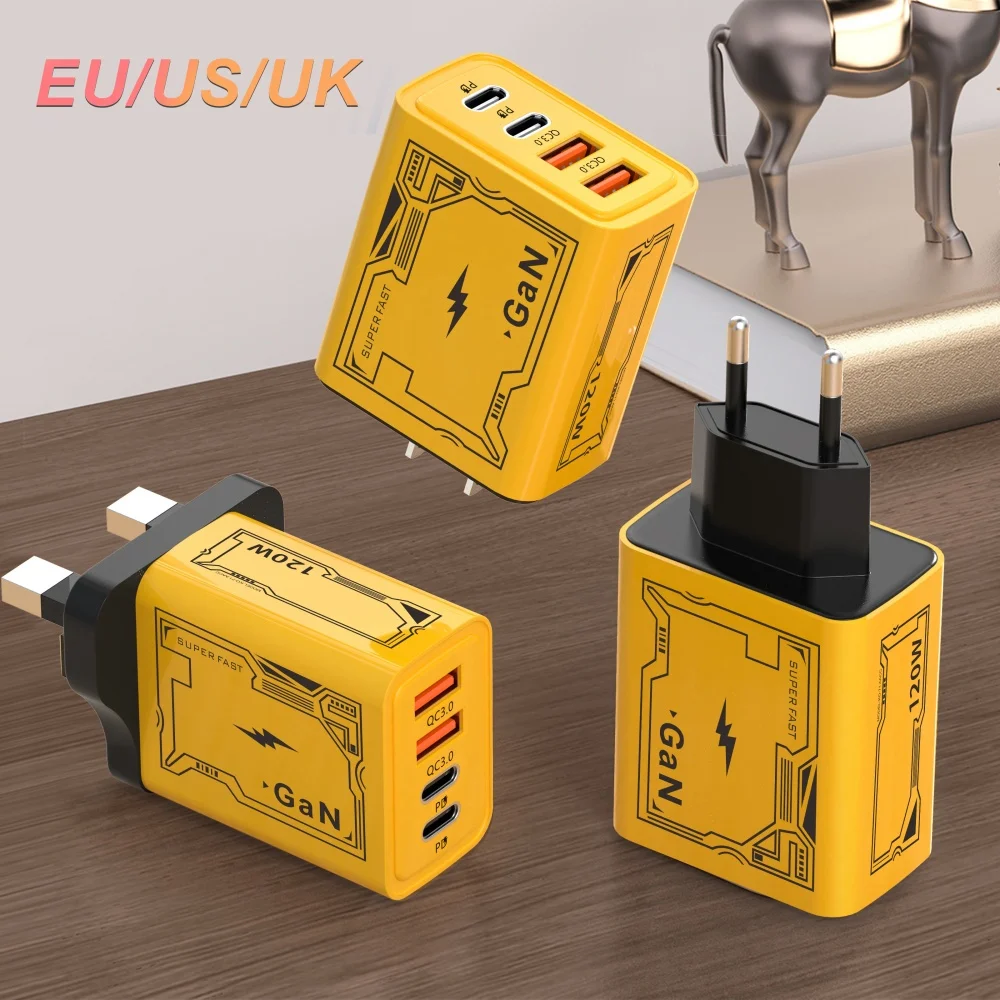 Charger Adapter 120W USB Type C Mobile Phone Quick Charge 3.0 EU/US Plug Wall Chargers 6A Fast Charging Cable For iPhone Samsung
