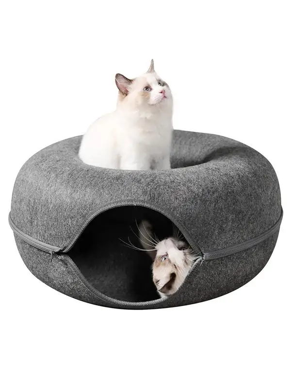 

Donut Shape Cat Bed Indoor Cats Cat Tunnel And Round Donut Bed Large Cat Cave Bed Cat Hard Felt Zipper Cushion For All Seasons