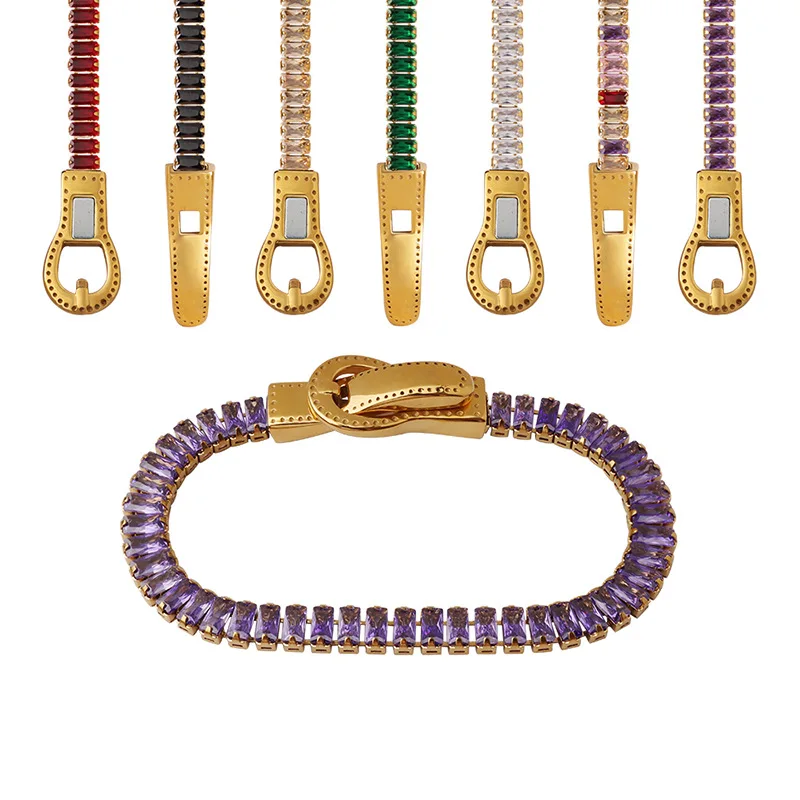 Colorful Zircon Elastic Belt Buckle Bracelet for Women – Trendy Stainless Steel Jewelry Accessory