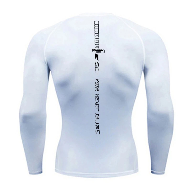 Sword Print Long Sleeve Compression Shirt for Men Athletic Quick Dry Tshirts Tops Gym Workout Running Baselayers Undershirts