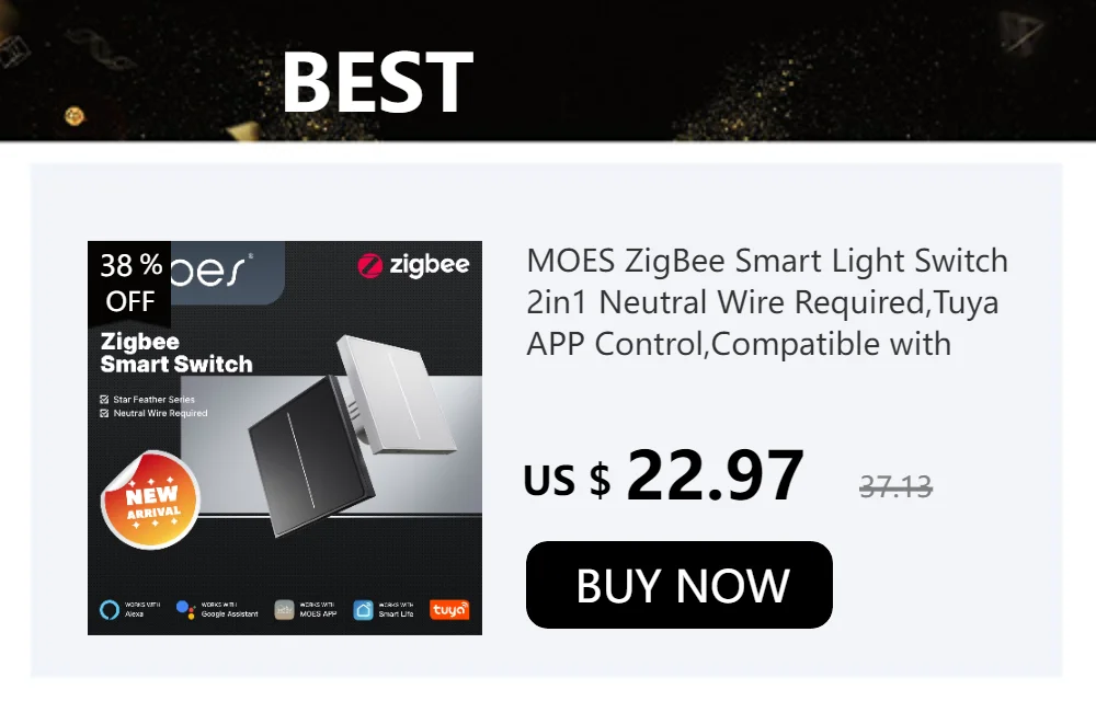 MOES ZigBee Smart Light Switch 2in1 Neutral Wire Required,Tuya APP Control,Compatible With Alexa Google Home,Star_voghion.com