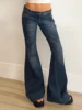 Weekeep Streetwear Low Rise Flared Jeans y2k Vintage Slim-fitting All-match Blue Denim Pants 2000s Casual Women's Jeans Harajuku 2