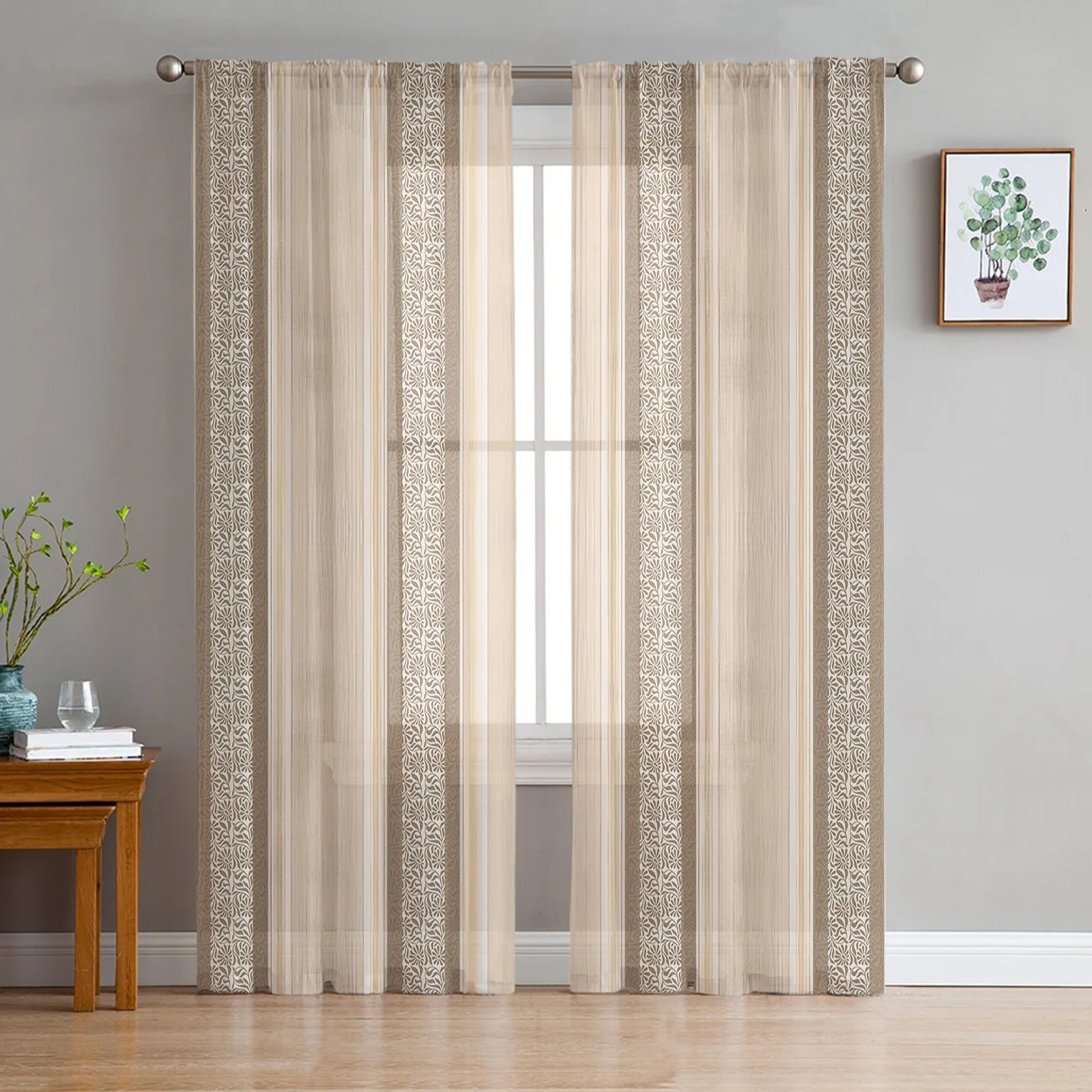 

Linear Diamond Geometric Ethnic Flowers Sheer Curtains For Living Room Window Voile Tulle Curtain Bedroom Kitchen Decoration