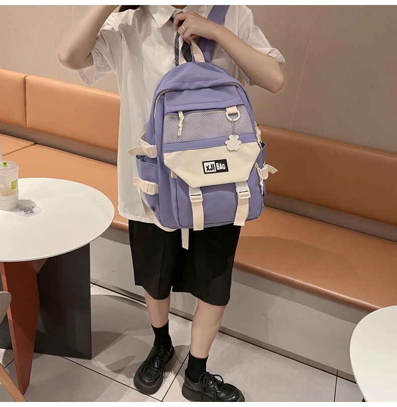 DCIMOR New Nylon Women Backpack Female Mesh Pocket Travel Bag Lady Fashion Schoolbag for Girl Student Preppy Book Pack Kawaii