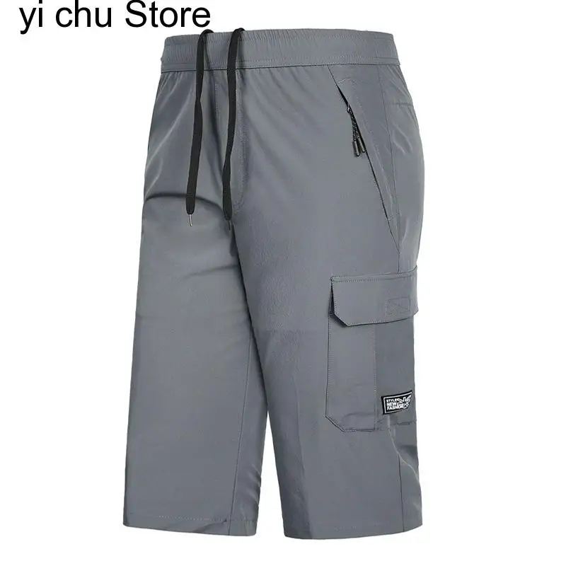 

New Mens Summer Shorts Large Size Quick Dry Breeches Bermuda Male Elastic Stretch Zipper Pocket Long Short Men