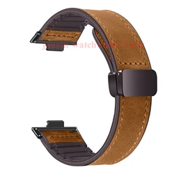 Premium Leather Silicone Sports Strap with Magnetic Loop for Huawei Fit 3 4 5 (Brown)