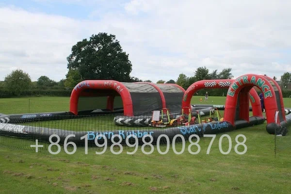 Commercial PVC Amusement Park Inflatable Go Karts Car Racing Track For Children