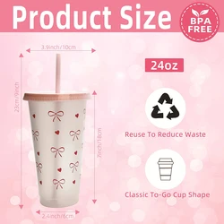 Aesthetic Bowknot Tumbler with Straw Lid - Cute Portable Plastic Drinkware For Iced Coffee, Juice, and Tea (1PC)