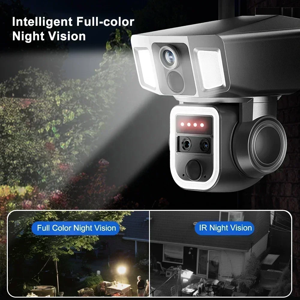 PEGATAH 12MP 4G Wireless 10X Zoom Solar Camera 4K WiFi Three Lens Solar Panel Human Detection PTZ Security Cam Waterproof Camera
