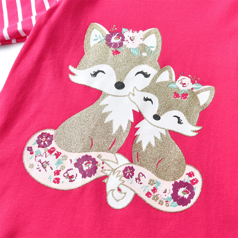DXTON Toddlers Girls T-shirts Striped Ruffled Long Sleeve Kids Cartoon Tops Squirrel Print Casual Winter Girls Cotton Clothing 2