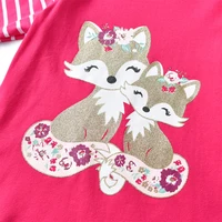 DXTON Toddlers Girls T-shirts Striped Ruffled Long Sleeve Kids Cartoon Tops Squirrel Print Casual Winter Girls Cotton Clothing 2