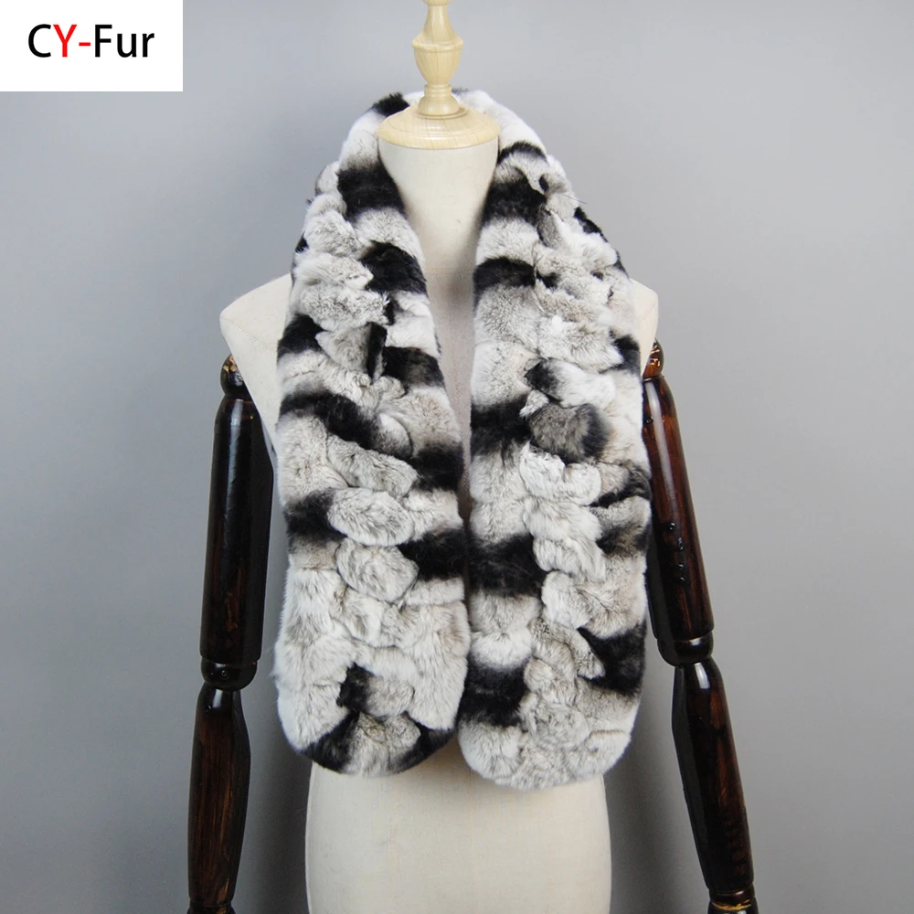 

Autumn Lady Genuine Rex Rabbit Fur Scarves Wraps black brown Winter Women Fur Accessory Rings Females Neckerchief 115cm