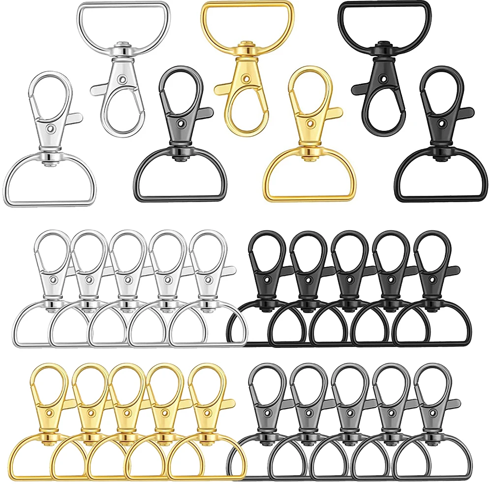 

10Pcs Swivel Clasps With D Rings Lanyard Snap Hooks Keychain Clip Hook Lobster Claw Clasps For Bags Key Rings Crafting Sewing