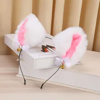 Peluche lapin Sexy oreilles de chat bandeau pour femmes filles dentelle arc collier en peluche cloche bandeau Cosplay mascarade-fête Costume cheveux 3