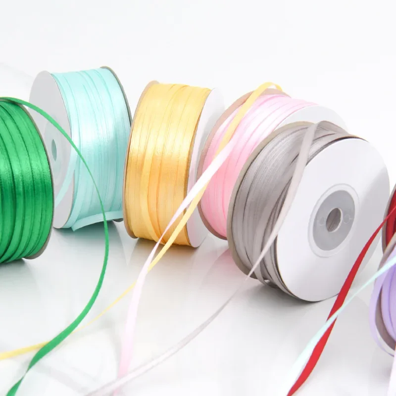 1pc Coloured ribbon 3mm Fine ribbon Two-sided Polyester fiber Braided hair accessories Party Dressing DIY Handmade materials ribbon decoration ribbon supplies polyester ribbon