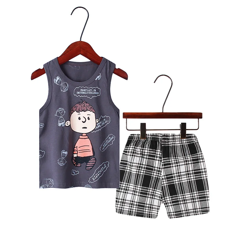 pajama sets cute	 Summer Sleeveless Animal Cartoon Children's Clothing Sets Boys and Girls Sets Kids Outfits Summer Boys Clothes Suits Boys Suits pajama sets cheap Sleepwear & Robes