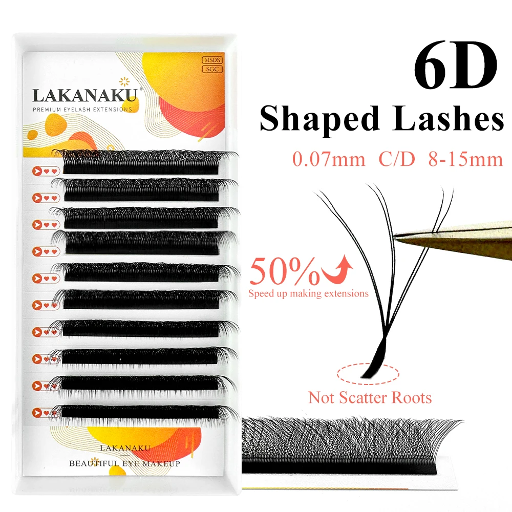 

LAKANAKU 6D W Shaped Eyelashes W Lashes Extensions Premium Volume Fans Fluffy Cilios W