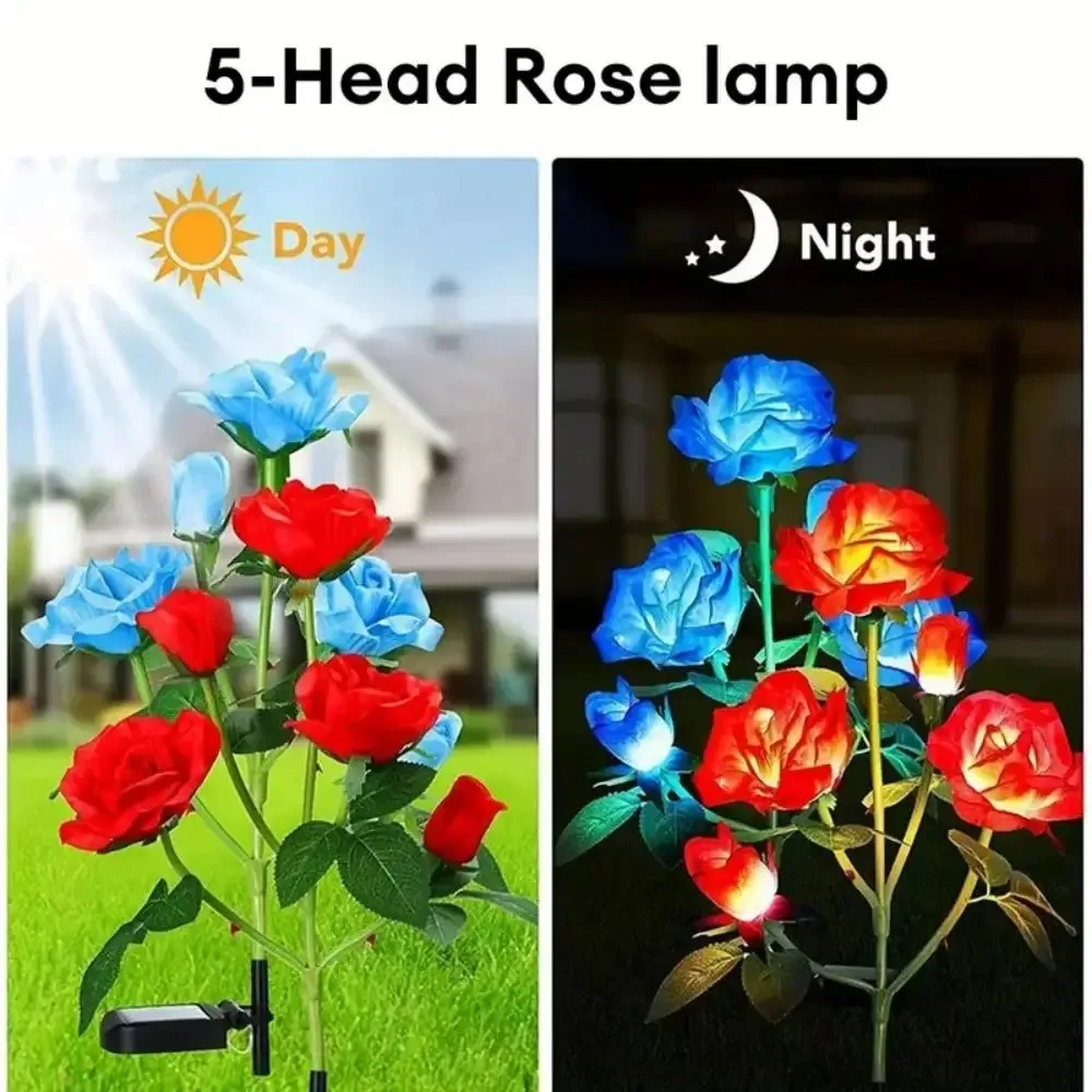 Solar Flower Light 5 Heads Rose Lawn Lamp Pathway Decorative Solar Waterproof for Outdoor Yard Patio Garden Landscape Decor 5