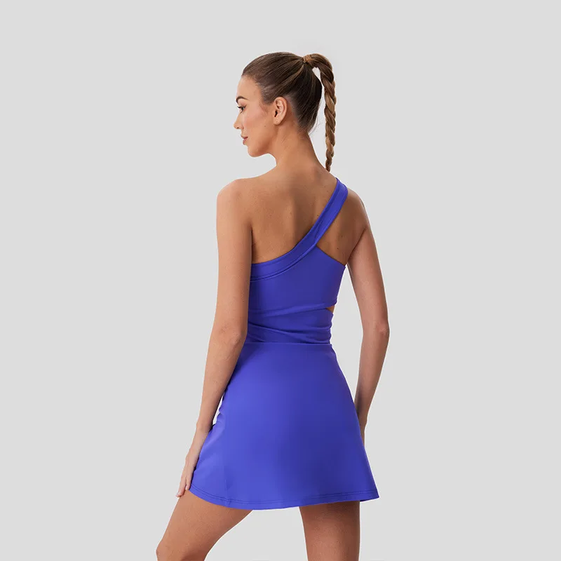 Sean Tsing Sports Golf Tennis Golf Dress Sexy One-shoulder Sleeveless Summer Yoga Running Training Gym Badminton Active Vestidos