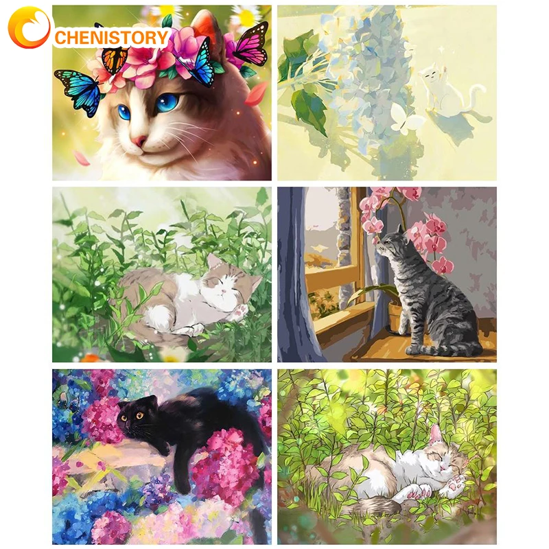 

CHENISTORY Oil Painting By Numbers Kit Flower Cat For Adults HandPainted DIY Frame Home Decor Gift Canvas Drawing Wall Art Paint