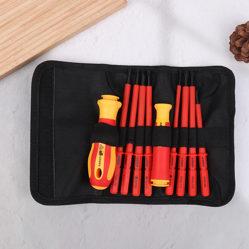 10Pcs Interchangeable Blade VDE 500V Insulated Screwdriver Set Storage Bag Home Professional Electricians Hand Tools