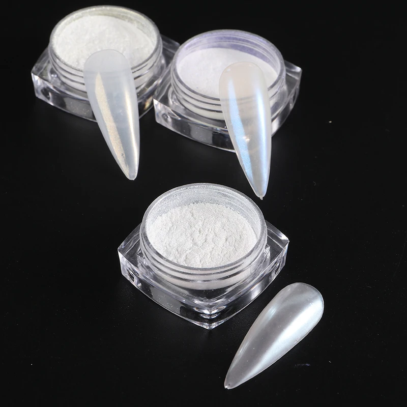 Moonlight Pearl White Nails Glitter Dust Chrome Aurora Rubbing on Powder...