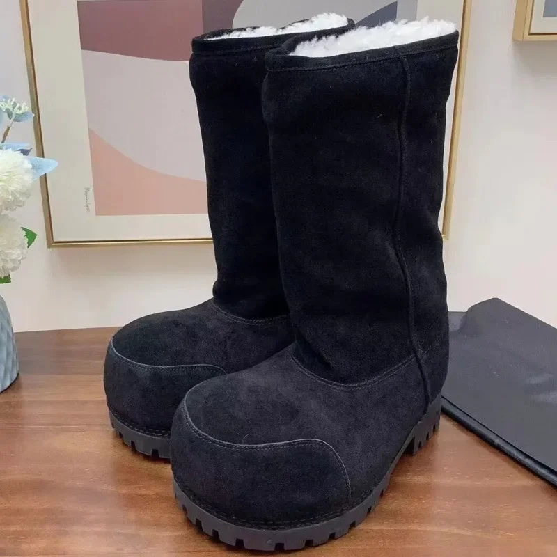 Autumn And Winter New Ugly Big Head Snow Boots Bread Boots Women's Platform Increase But Knee-High Warm Cotton