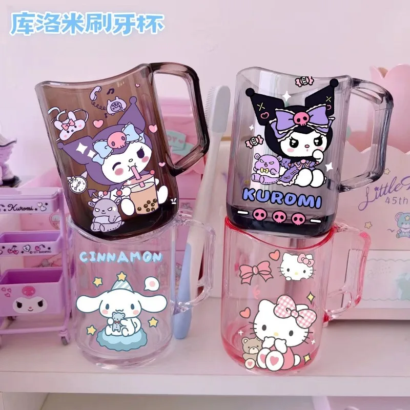 

New Sanrio Hello Kitty Kurome Strawberry Bear Cup Kawaii Anti-fall Transparent Mouthwash Cup Toothbrush Storage Children's Gift