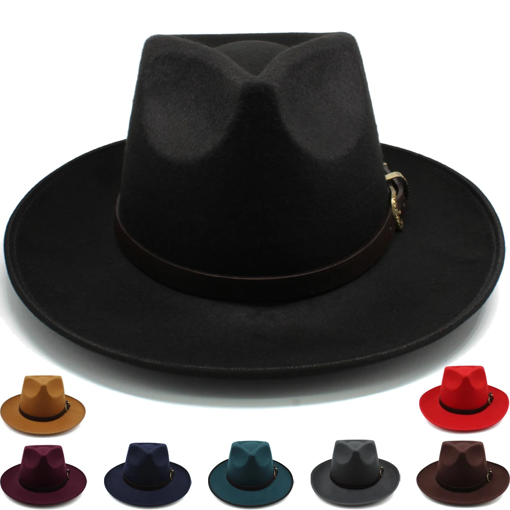 

Men Women Woolen Panama Hats Wide Brim Fedora Caps Trilby Sunhat Classical Retro Party Street Style Travel Size US 7 1/4 UK L