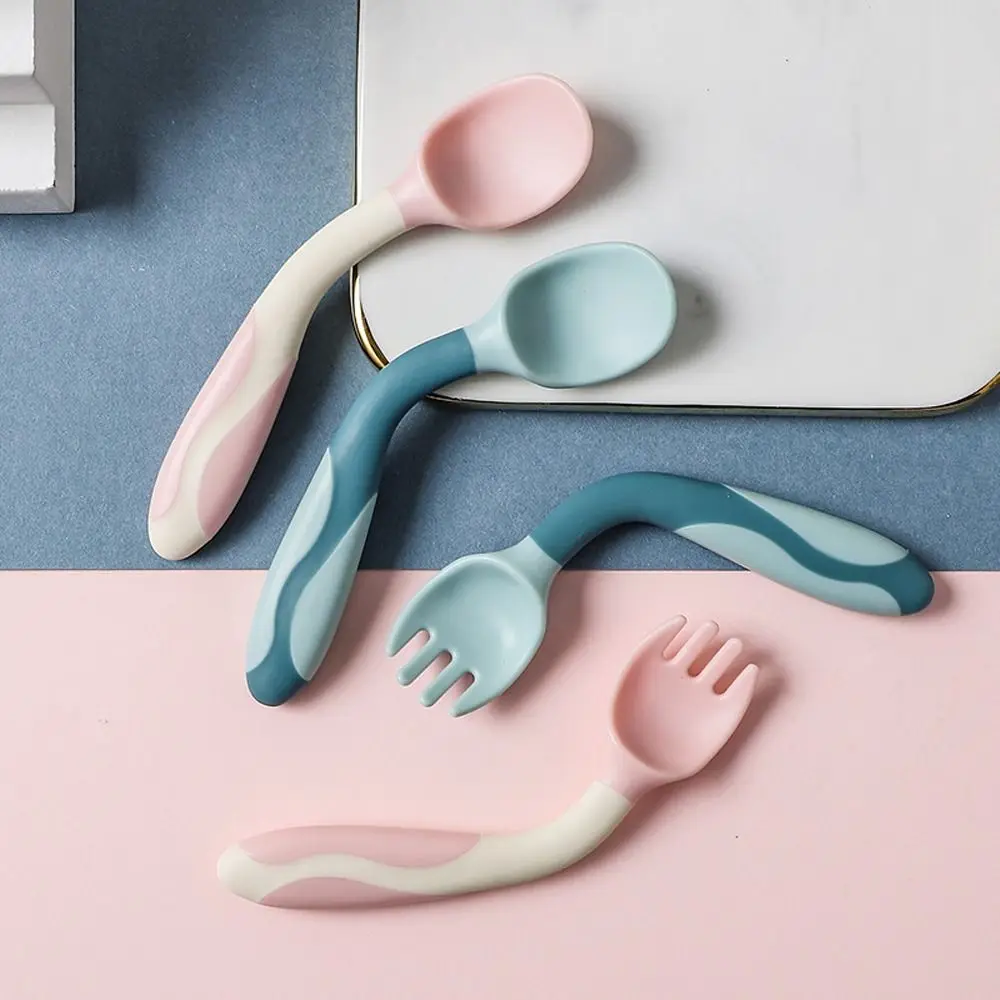 

Grade Reusable Silicone Eating Training Tools Baby Spoon Fork Set Baby Practice Helper Children Training Utensils Tableware