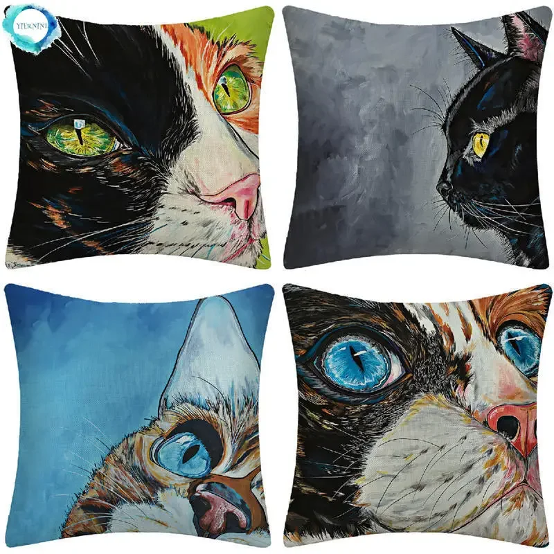 

Animal Cat Close-up Print Pillowcase Cotton Linen Throw Pillow Cover Room Sofa Home Decor Cushion Cover Fundas De Cojin 45X45CM