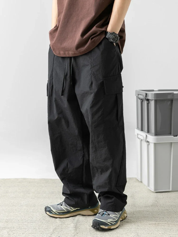 New Multi-pocket Casual Pants Japanese Mens Clothing Spring and Autumn Outdoor Loose Solid Color Straight Wide-leg Cargo Pants