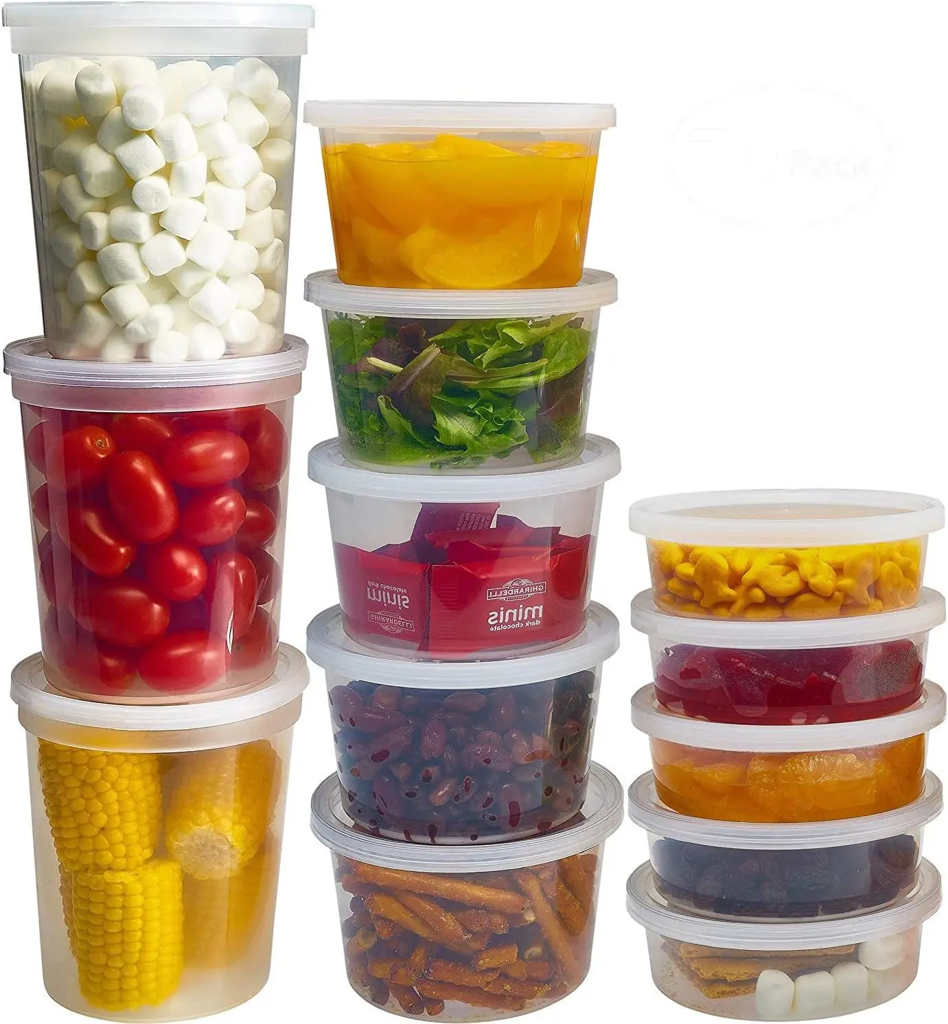 Food Storage Containers with Lids 8oz, 16oz, 32oz Freezer Deli Cups Combo Pack, 44 Sets BPA-Free Leakproof Round Clear Takeout C