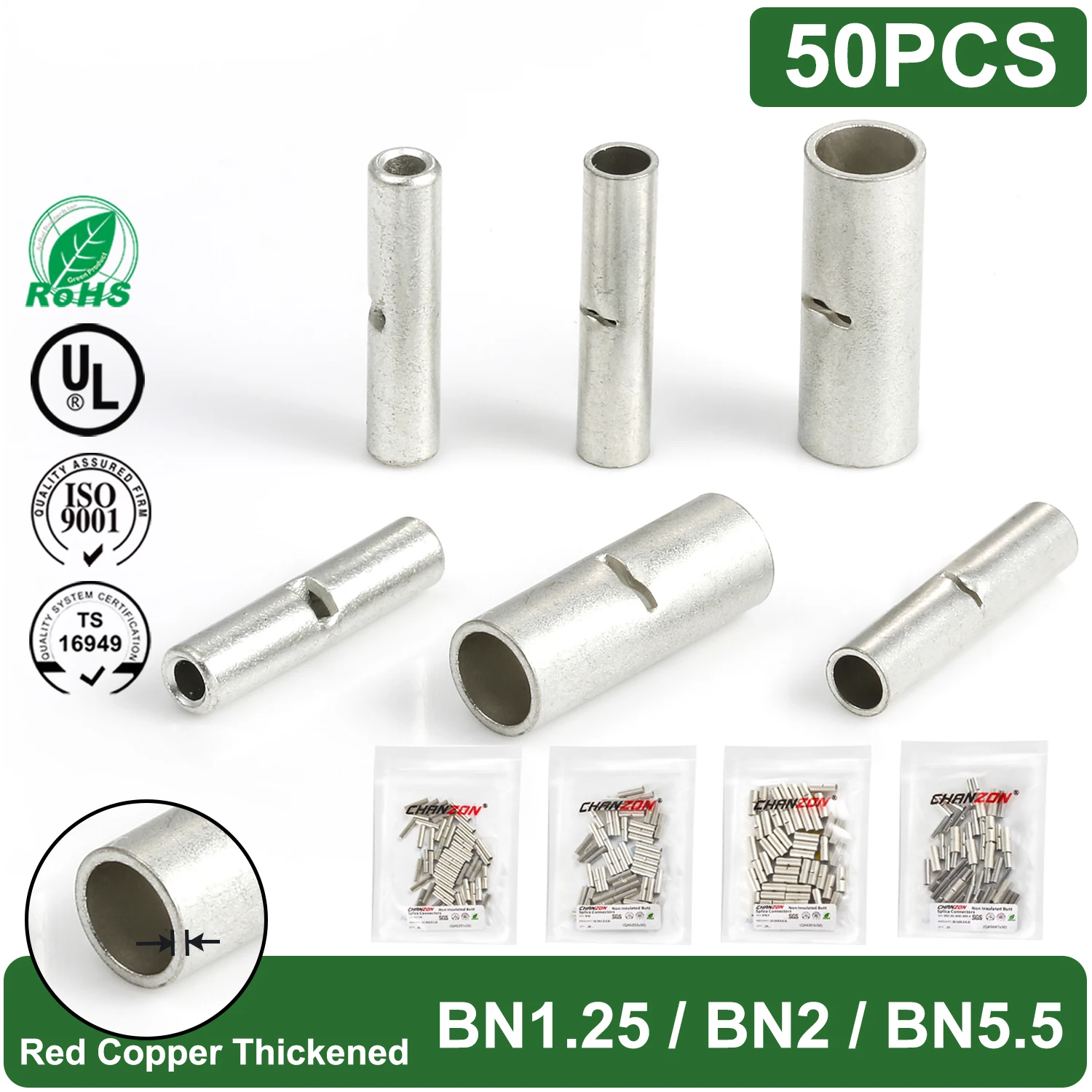 50PCTinnedRedCopperNonInsulatedButtJointWireConnectorKitCrimpSplicesCableSleeveTerminal22-10AwgBN1.25BN2BN5.5-AliExpress13