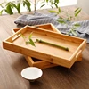Wide Bamboo Organizer Tray Storage Bin with Handles for Cutlery Serving Spoons Cooking Utensils Teapot Teacup 3
