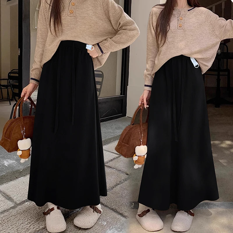 Autumn Winter Pregnant Woman Knitting Skirts Adjustable Waist Irregular Large Hem Maternity Umbrella Skirt Pregnancy Maxi Skirts