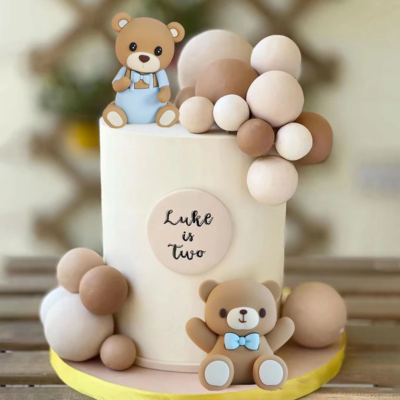 Set Decorazione Torta Compleanno Set Decorazioni Torta A Forma Di Orsetto – 2 Orsi Rosa E Blu Con Cuori E Palline, Per Compleanni E Baby Shower Decorazioni Compleanno Bambini